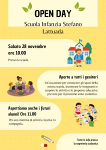 Volantino Open Day Colorato Illustrato Mela Scuola Giallo e Rosso (1)